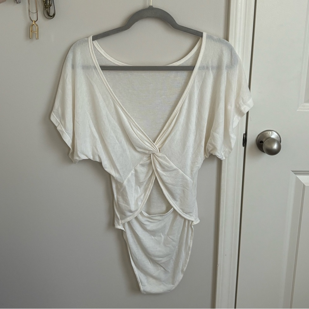 Intimately by FP White Sheer Twist back Bodysuit